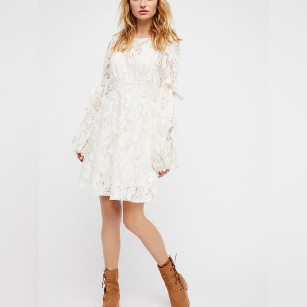 NWT Free People Ruby Lace Mini Dress Cream Ivory Cottagecore US Wmns Size Medium - Picture 7 of 10